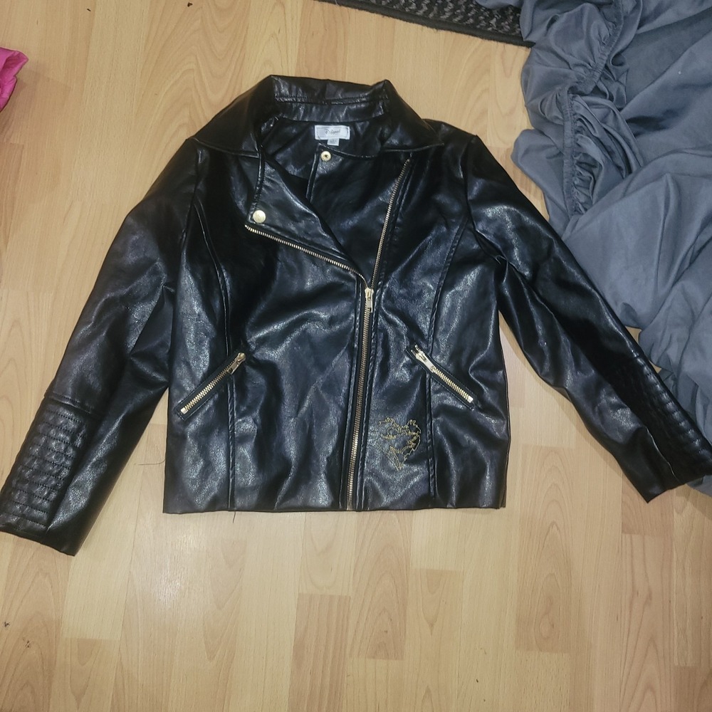 Disney Descendants Girl's D-Signed Black Faux Leather Moto Jacket Size L